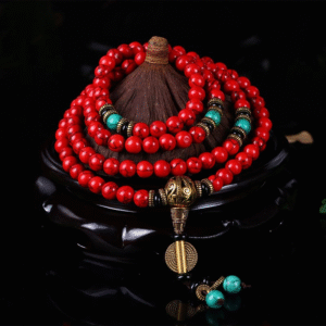 Red Turquoise Mala Bracelet